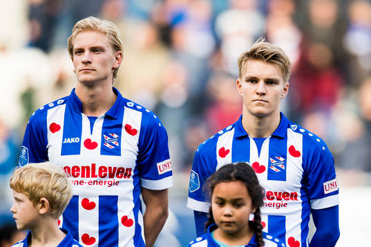 Morten Thorsby and Martin Ødegaard of Heerenveen line up