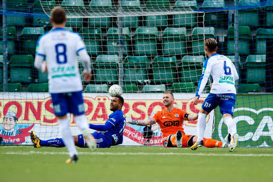 Sundsvalls Noah Sonko Sundberg och målvakt Tommy Naurin