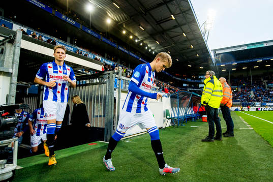 Martin Ødegaard of Heerenveen enters the pitch for the