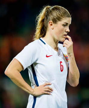 Maren Mjelde of Norway looks dejected