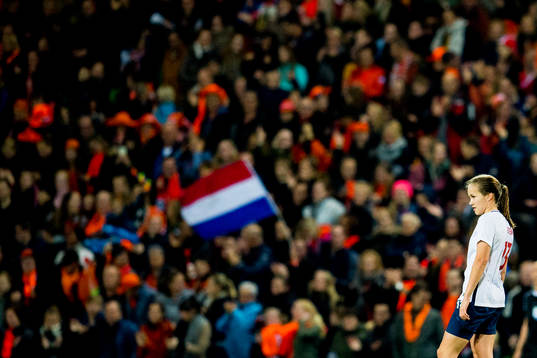 Guro Reiten of Norway looks dejected as Netherlands score