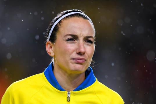 Sveriges Kosovare Asllani vid lineup innan VM-kvalmatchen i