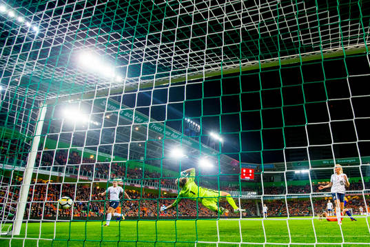 Netherlands score the winning 1-0 goal behind goalkeeper