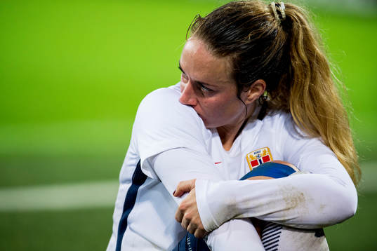 Ingrid Schjelderup of Norway looks dejected