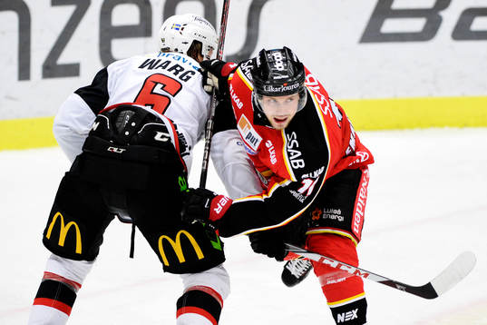 Malmö Redhawks Stefan Warg och Luleås Patrick Cehlin i
