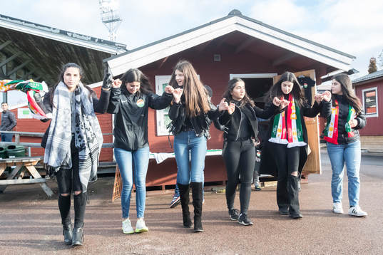 Supporters dansar i fotbollsmatchen i superettan mellan