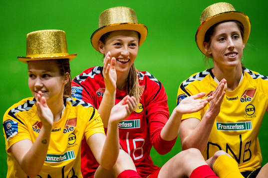 Goalkeeper Cecilie Fiskerstrand of LSK Kvinner celebrates