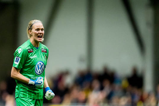 Goalkeeper Ingrid Hjelmseth celebrates