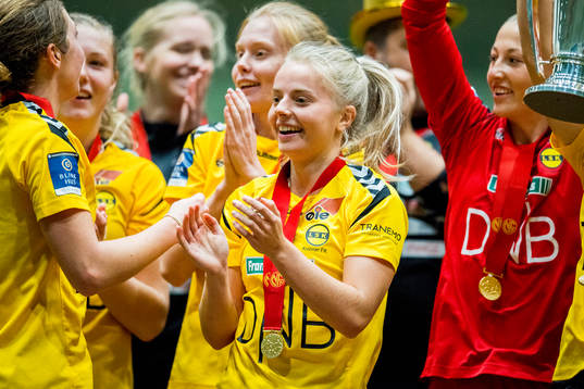 Emilie Marie Woldvik of LSK Kvinner celebrates winning the
