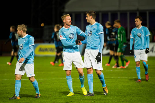 Malmö FFs Franz Brorsson och Alexander Jeremejeff jublar