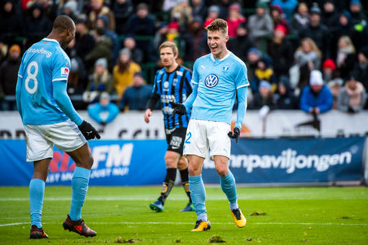 Malmö FFs Carlos Strandberg och Mattias Svanberg jublar