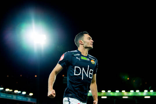 Bassel Jradi of Strømsgodset celebrates scoring 2-1