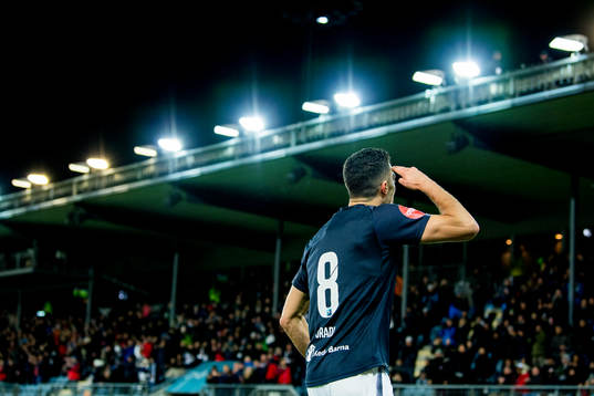 Bassel Jradi of Strømsgodset celebrates scoring 2-1