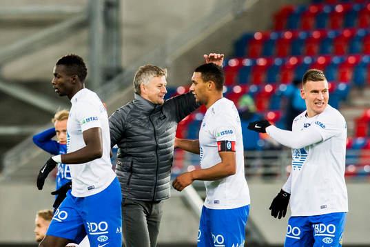 Ole Gunnar Solskjær, manager of Molde and Ruben Gabrielsen