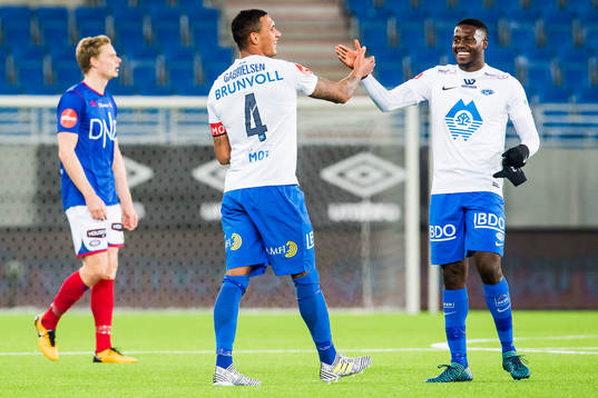 Ruben Gabrielsen and Isak Ssewankambo of Molde celebrate