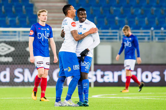Ruben Gabrielsen and Isak Ssewankambo of Molde celebrate
