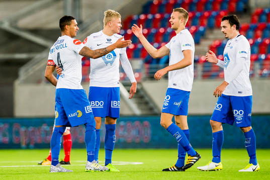 Ruben Gabrielsen of Molde celebrates with his teammates