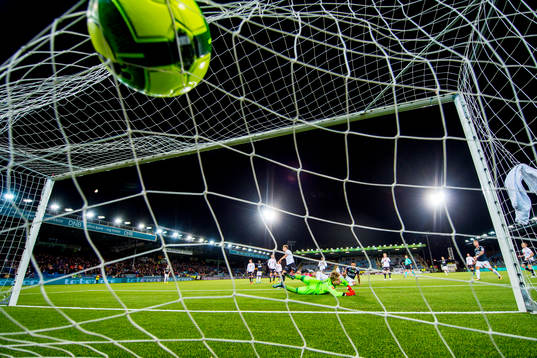 Bassel Jradi of Strømsgodset scores 2-1 behind goalkeeper