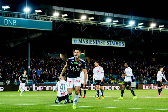 Bassel Jradi of Strømsgodset celebrates scoring 2-1
