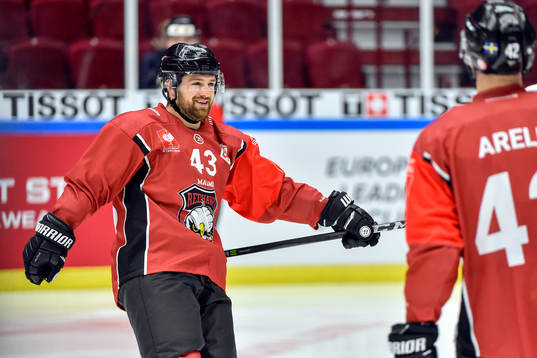 Nichlas Hardt of Malmö Redhawks celebrates with his