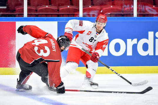 Nichlas Hardt of Malmö Redhawks and David Cienciala of