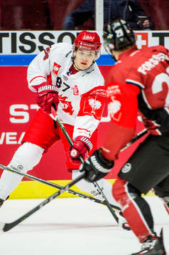 Michal Kovarcik of Ocelari Trinec and Christoffer Forsberg