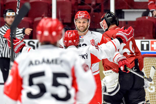 Vladimir Svacina of Ocelari Trinec celebrates with his
