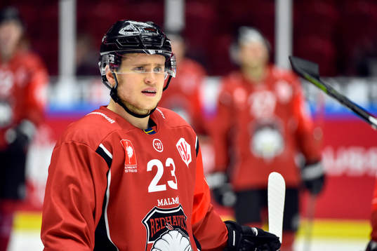 Christoffer Forsberg of Malmö Redhawks looks dejected