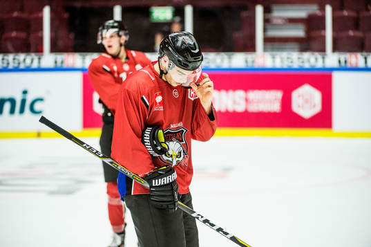 Lukas Haudum of Malmö Redhawks looks dejected