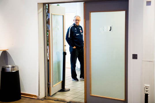 Lars Lagerbäck, head coach of Norway, presents the team