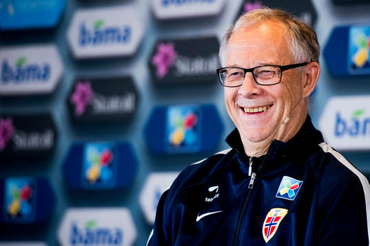 Lars Lagerbäck, head coach of Norway, presents the team