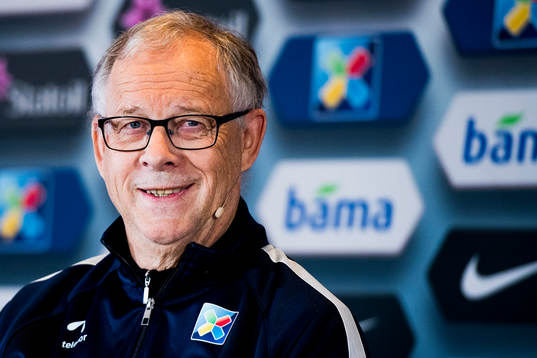 Lars Lagerbäck, head coach of Norway, presents the team