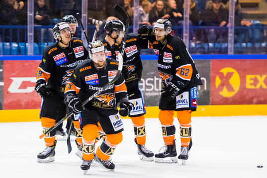 Oskar Nilsson of Frisk Asker celebrates with his teammates