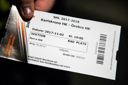 biljett till ishockeymatchen i SHL mellan Karlskrona och