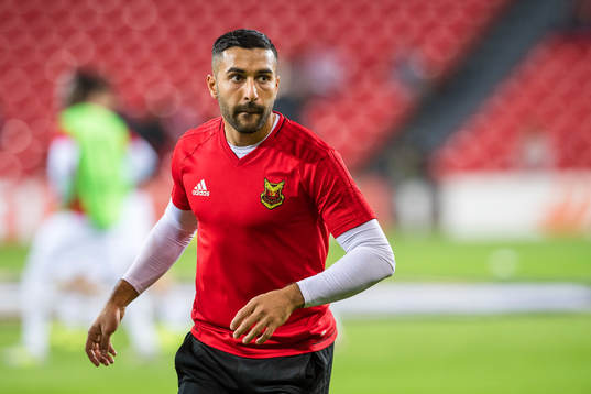 Östersunds Saman Ghoddos före fotbollsmatchen i Europa