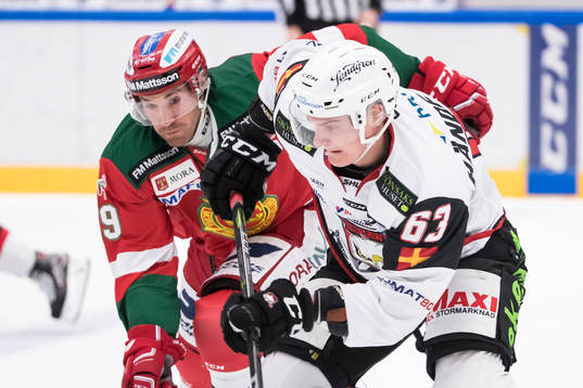 Moras Andrew Rowe och Malmö Redhawks Fredrik Händemark  i