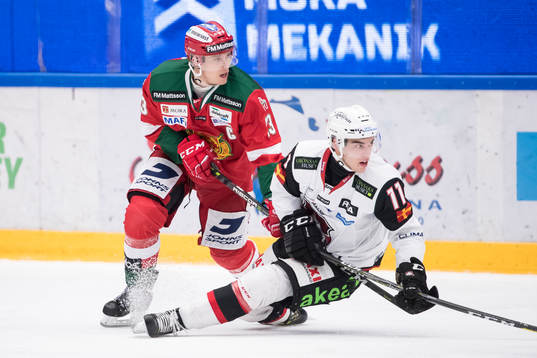 Moras Emil Bejmo och Malmö Redhawks Lukas Haudum  i