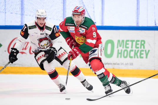Malmö Redhawks Lukas Haudum och Moras Andrew Rowe  i