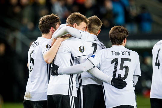 Nicklas Bendtner of Rosenborg celebrates 1-0 with his