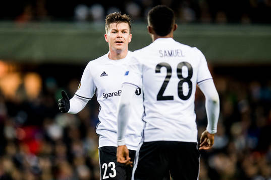 Pål André Helland and Samuel Adegbenro of Rosenborg of