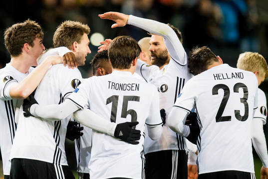 Nicklas Bendtner of Rosenborg celebrates 1-0 with his