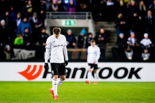 Nicklas Bendtner of Rosenborg looks dejected