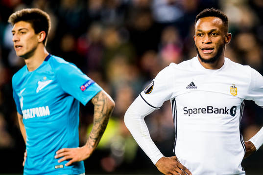 Emiliano Rigoni of Zenit and Samuel Adegbenro of Rosenborg