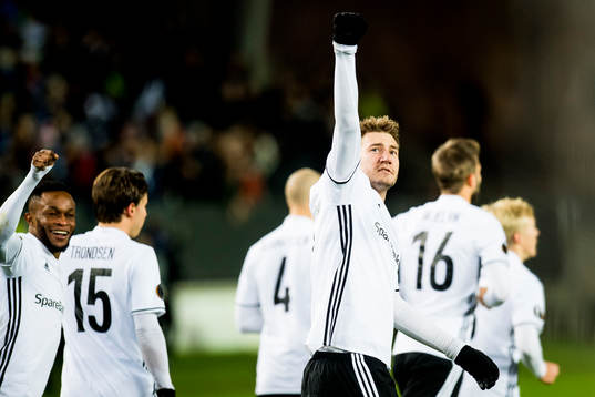 Nicklas Bendtner of Rosenborg celebrates 1-0