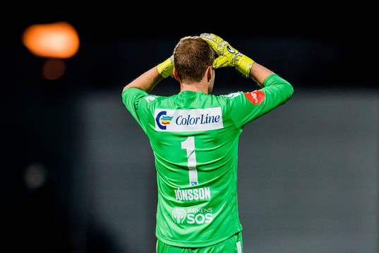 Goalkeeper Ingvar Jonsson of Sandefjord looks dejected