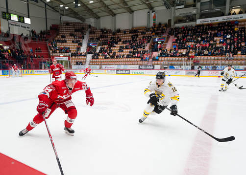 Timrås Jonathan Dahlen i närkamp mot Panterns Alex