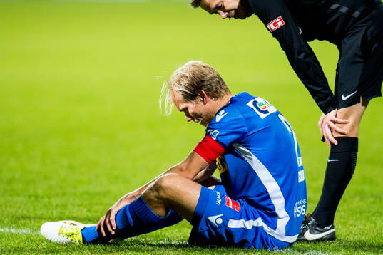 Lars Grorud of Sandefjord with an injury