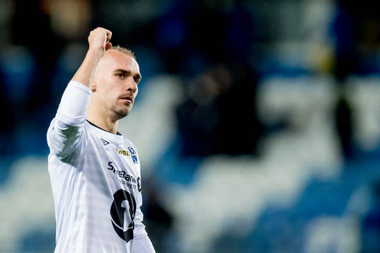 Nikita Baranov of Kristiansund celebrates
