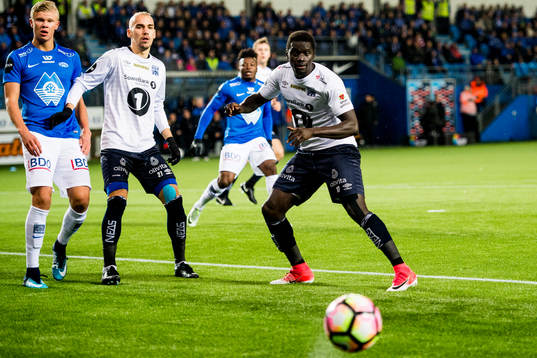 Erling Braut Haaland of Molde, Nikita Baranov and Aliou