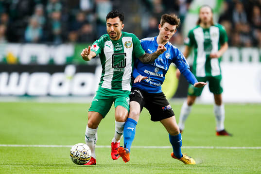 Hammarbys Jiloan Hamad och Halmstads Jonathan Svedberg